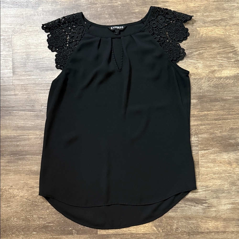 Express Black Lace Sleeve Women's Top with Keyhole